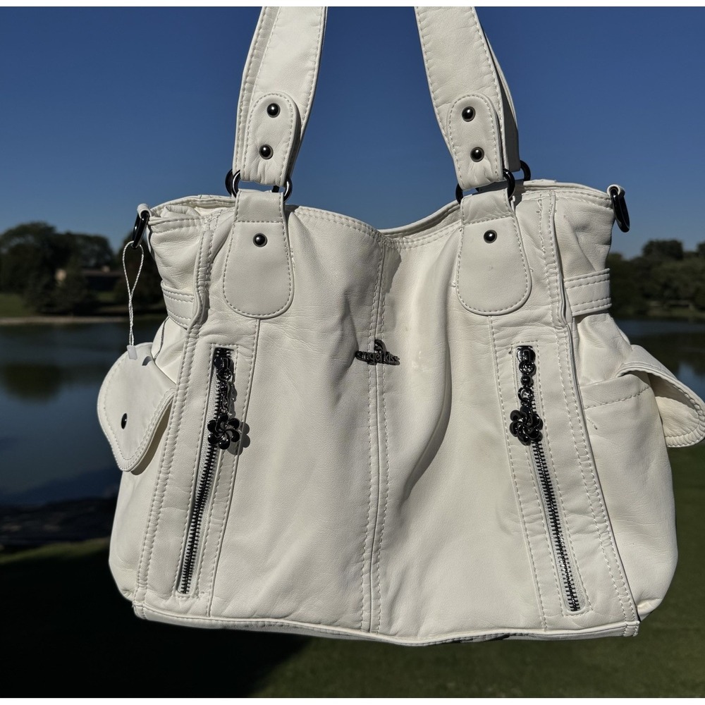 Angel Kiss Women's White Vegan Leather Casual Shoulder Bag White EUC